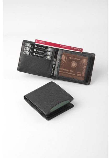 Hakiki Deri Erkek Cüzdan 27448-Siyah-Yeşil