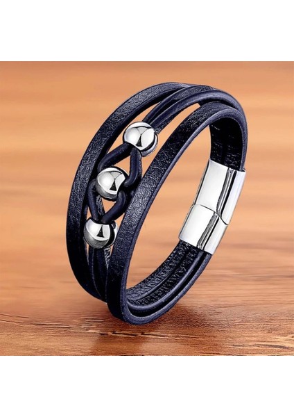 Çelik Top ve Lacivert Deri Bileklik 33514B8D3 fiyatları