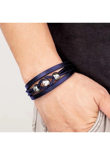 Çelik Top ve Lacivert Deri Bileklik 33514B8D3 modelleri
