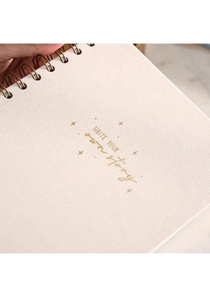 A5 Spiralli Sert Kapak Keten Noktalı Tarihsiz Not Defteri Krem fırsatları