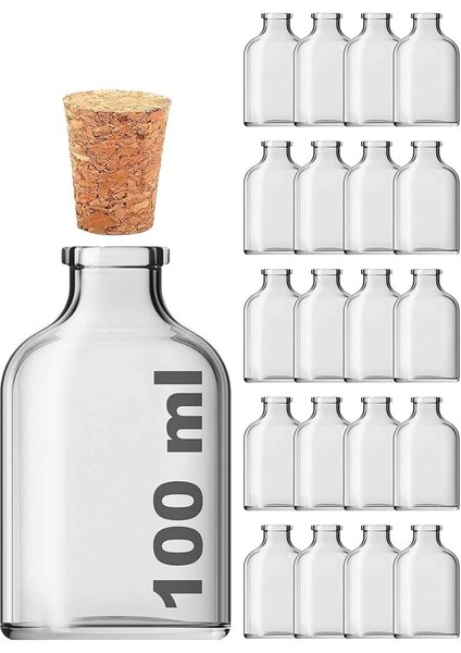 ml Düğün, Kına, Nişan, Kolonya, Koku, Hediyelik Şişesi Şeffaf Mantar Tıpalı 100 cc Cam Şişe (Şeffaf 20 Adet)