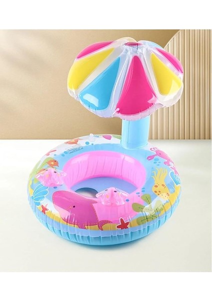 Gölgelikli Bebek Simidi Bebek Yüzme Simidi Mantar Başlıklı Deniz Simidi Tek Ebat Mavi