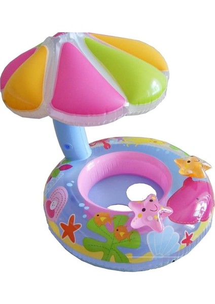 Gölgelikli Bebek Simidi Bebek Yüzme Simidi Mantar Başlıklı Deniz Simidi Tek Ebat Mavi fırsatları