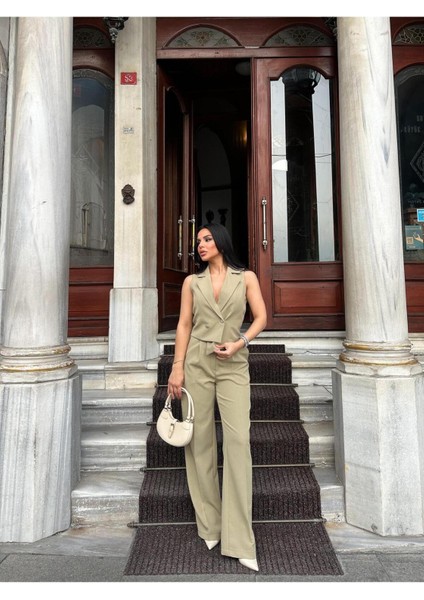 Kadın Asimetrik Kesim Yelek Palazzo Pantolon Takım Elbise modelleri