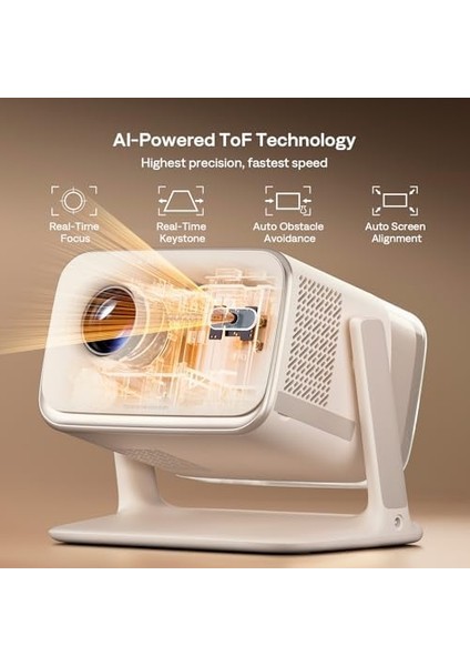 Boom Mini Tv 4K Destekli Akıllı Projektör, Wifi ve Bluetooth, 20W Hoparlörlü, Doıby Ses, Gerçek Zamanlı Odak ve Keystone, 500 Ansı Lümen, Kirli Beyaz fiyatları