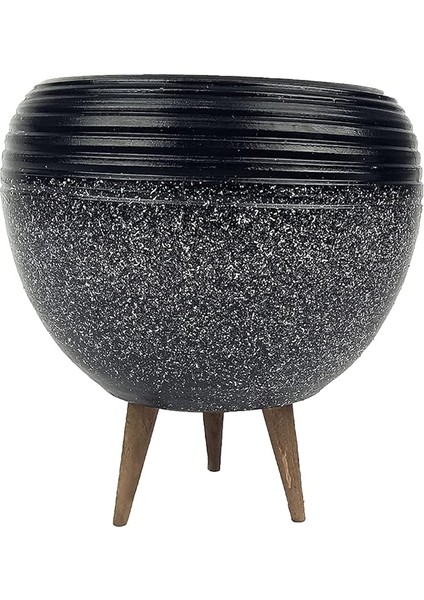 Ev Dekorasyon Siyah Granit Küp Saksı Saksılık Salon Çiçeklik Büyük Boy 3 Ayaklı