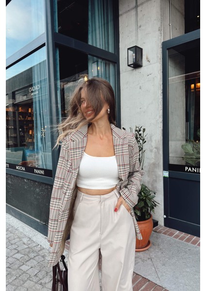 Bej Kırmızı Ekoseli Astarlı Ceket fiyatları