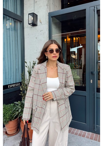 Bej Kırmızı Ekoseli Astarlı Ceket modelleri