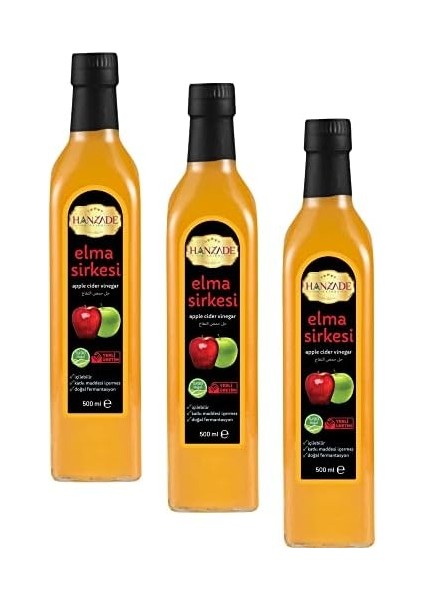 Hanzade Bitkisel Elma Sirkesi 500 ml x 3 Adet Doğal Fermantasyon Içilebilir Katkısız Cam Şişe modelleri