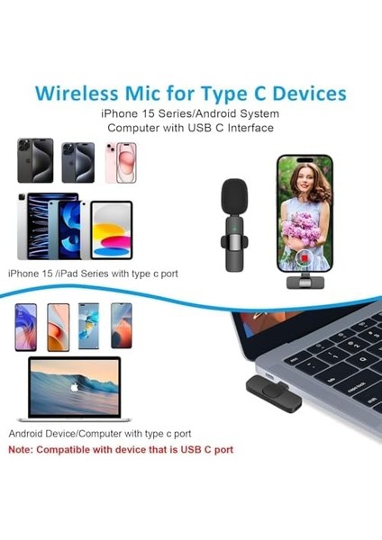 2’li Kablosuz Yaka Mikrofon Seti – Type-C Girişli, 1 Alıcı 2 Mikrofon, Bluetooth’suz Tak-Çalıştır, Gürültü Engelleme, 15/16 Ile Uyumlu, Vlog, Röportaj, Canlı Yayın Için fiyatları