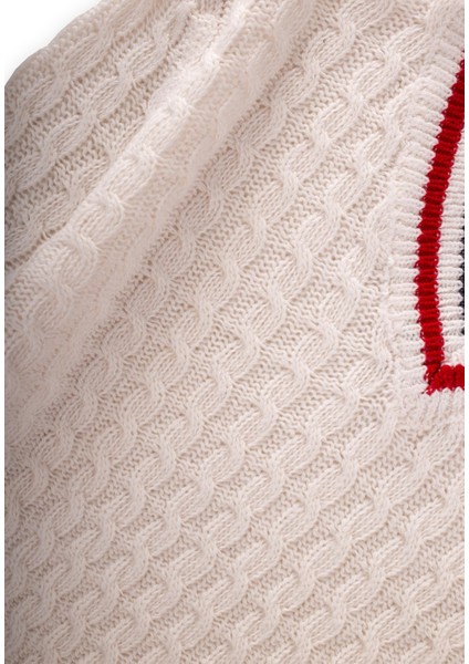 Saç Örgü V Yaka Kazak 2-9 Yaş Ekru modelleri