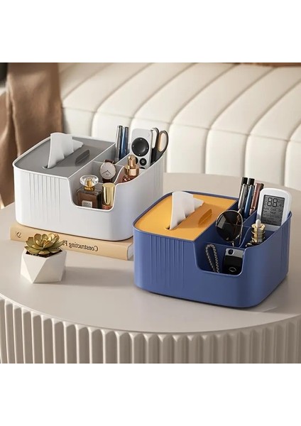 Makyaj ve Kozmetik Düzenleme Kutusu Organizer Kutusu Banyo Yüz Serumu Masa Düzenleyici Saklama 5+1 Bölmeli Peçetelikli Modern Tasarım Makyaj ve Masa Toplama Kutusu (Gri Beyaz) modelleri