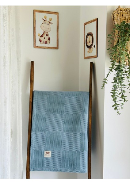 Ftbabycollection %100 Pamuk Waffle Pike Bebek Battaniyesi 90X100 CM – Indigo
