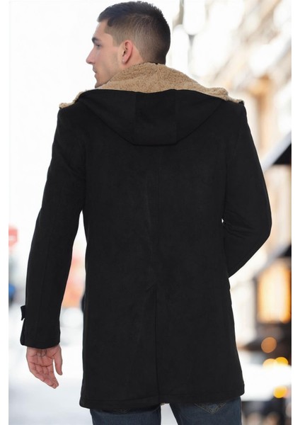 PLT9399 Dewberry Süet Görünümlü Erkek Palto-Siyah fiyatları