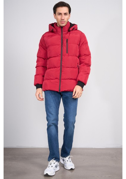 FM-500 Kırmızı Erkek Kapüşonlu Icı Kurklu Sısme Mont fiyatları
