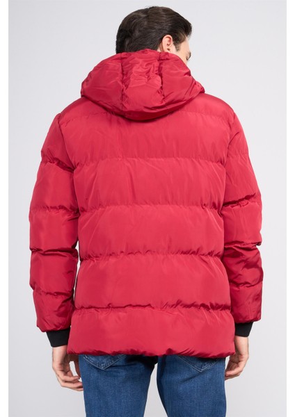 FM-500 Kırmızı Erkek Kapüşonlu Icı Kurklu Sısme Mont
