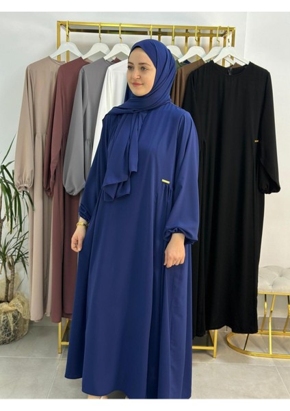 Şallı ,tesettür Yandan Büzgülü Elbise Takım ( Hac ve Umre Için Uygundur) Indigo Renk fiyatları