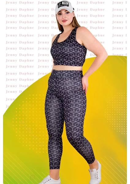 Lady Büyük Beden Fitness Tayt Crop Sporcu Takımı