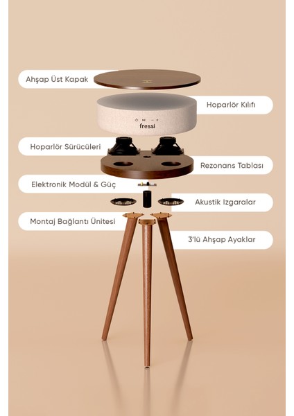 Bluetooth Hoparlör Hızlı Şarj Destekli Ahşap Ayaklı Kablolu Sehpa Speaker FR-SH2502 Nature fiyatları