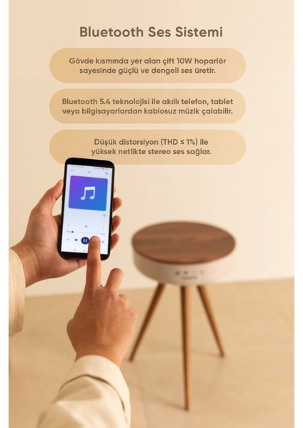 Bluetooth Hoparlör Hızlı Şarj Destekli Ahşap Ayaklı Kablolu Sehpa Speaker FR-SH2502 Nature modelleri