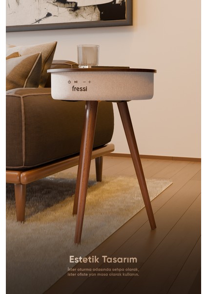 Bluetooth Hoparlör Hızlı Şarj Destekli Ahşap Ayaklı Kablolu Sehpa Speaker FR-SH2502 Nature indirimleri