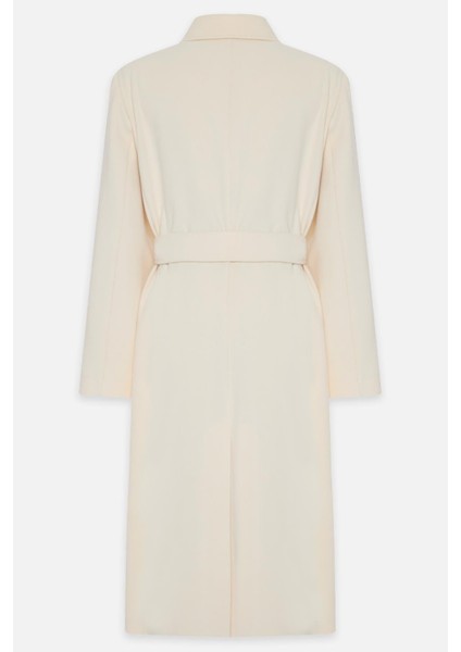 Krem Düğme Detaylı Kuşaklı Uzun Kaban indirimleri