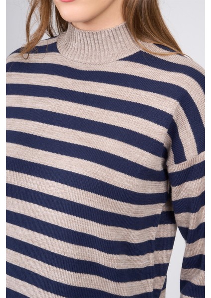 Çetinkaya Miya Mira Modest 8629 Kadın Dik Yaka Akrilik Yırtmaçlı Triko Kazak Lacivert modelleri