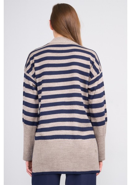 Çetinkaya Miya Mira Modest 8629 Kadın Dik Yaka Akrilik Yırtmaçlı Triko Kazak Lacivert fırsatları