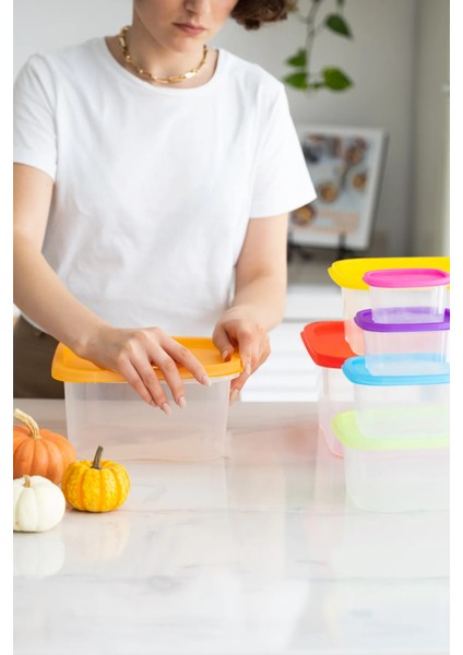 7'li Rainbow Erzak ve Yiyecek Saklama Kabı Seti Kare Deepfreeze ve Mikrodalga Kullanımına Uygun modelleri