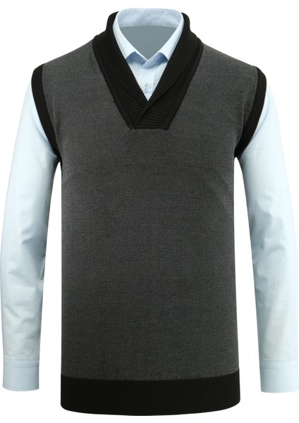 Erkek Şal Yaka Triko Süveter Noktalı Desen Klasik Kalıp - 5250H