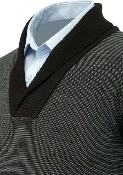 Erkek Şal Yaka Triko Süveter Noktalı Desen Klasik Kalıp - 5250H modelleri