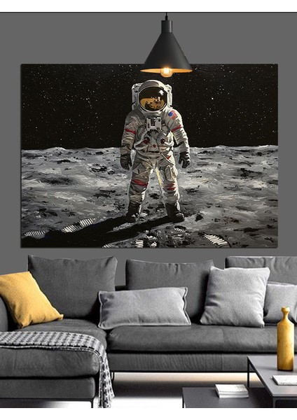 Ayda Yürüyen Astronot Dekoratif Kanvas - Mdf Ahşap Tablo