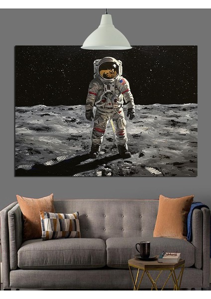 Ayda Yürüyen Astronot Dekoratif Kanvas - Mdf Ahşap Tablo fiyatları