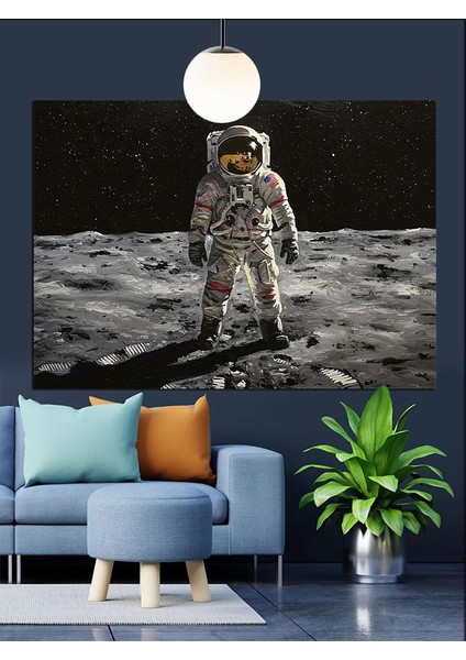 Ayda Yürüyen Astronot Dekoratif Kanvas - Mdf Ahşap Tablo fırsatları