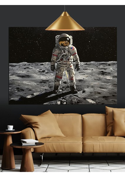 Ayda Yürüyen Astronot Dekoratif Kanvas - Mdf Ahşap Tablo indirimleri