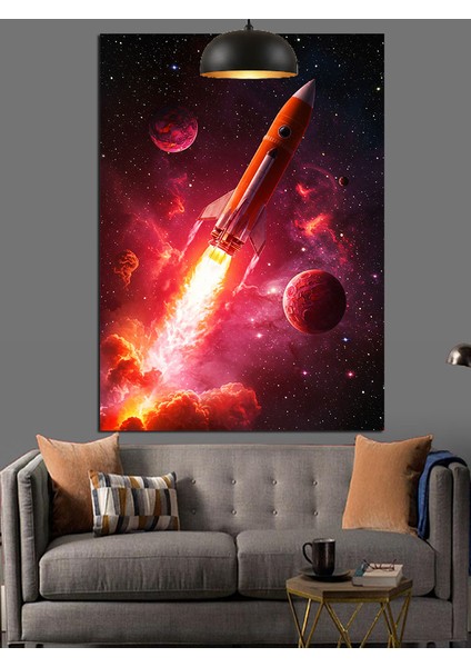 Kırmızı ve Mor Renklerde Uzay Patlaması Roketleri Dekoratif Kanvas - Mdf Ahşap Tablo fırsatları