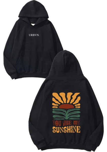 You Are My Sunshine Tasarım Baskılı Oversize Siyah Kapüşonlu Sweatshirt