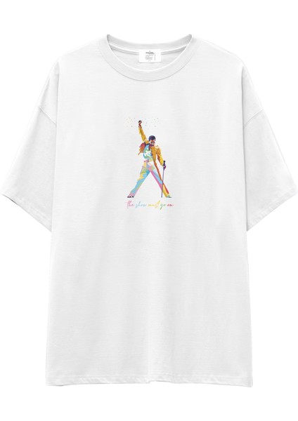 Freddie Mercury Oversize Tişört - Beyaz