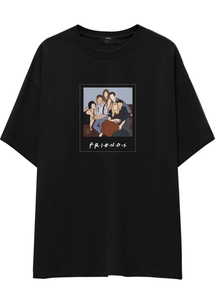 Friends Silüetli Oversize Tişört - Siyah