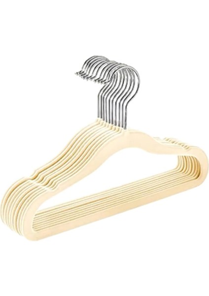 10 Adet Çocuk Bebek Askısı, Kadife Kaymaz Sağlam Askısı, 360 Derece Döner Kancalı Gömlek Tshirt Mont Askı (Ekru)