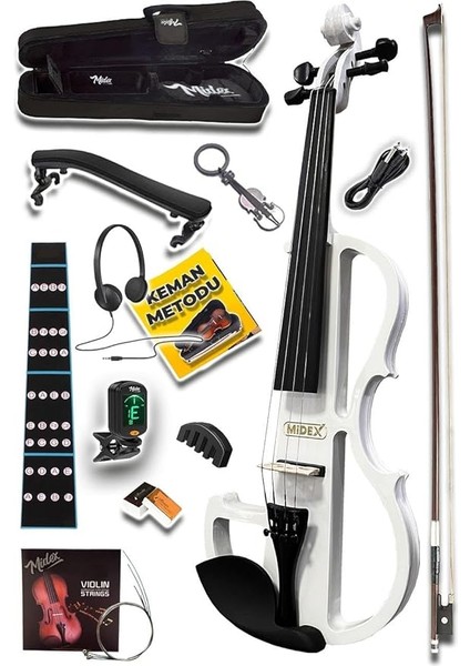 RCZ-606W Elektro Keman Seti Beyaz (Kulaklık Kablo Metod Tuner Yastık)