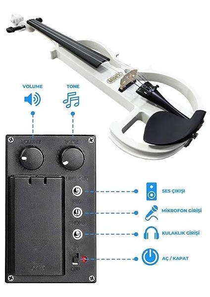 RCZ-606W Elektro Keman Seti Beyaz (Kulaklık Kablo Metod Tuner Yastık) modelleri