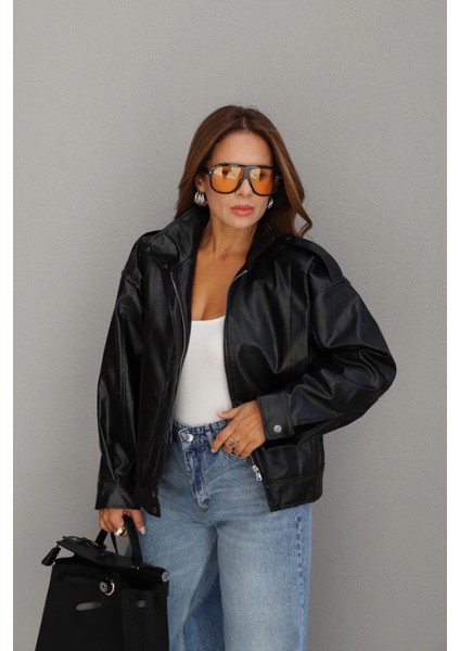 Siyah Dik Yaka Suni Deri Ceket fiyatları