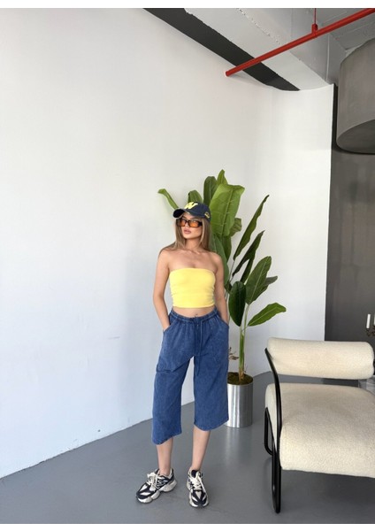 Kadın Yüksek Bel Keten Görünümlü %100 Pamuk Kapri W204-15 fiyatları