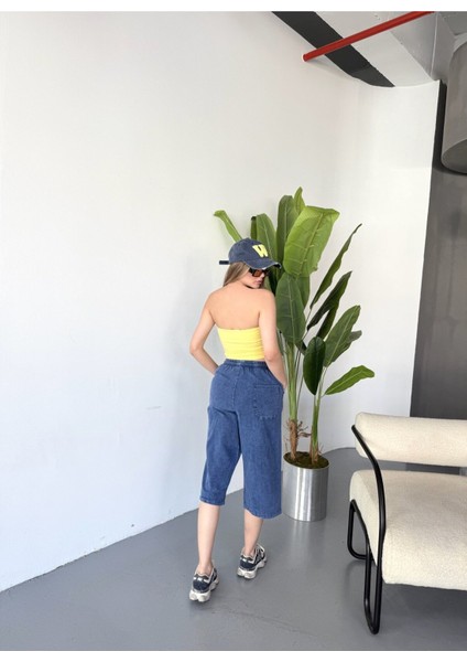 Kadın Yüksek Bel Keten Görünümlü %100 Pamuk Kapri W204-15 fırsatları