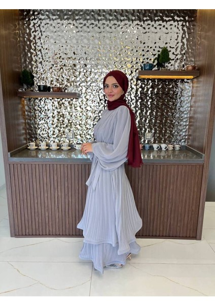 Zarif Katmanlı Kemerli Detaylı Şık Elbise ELB16074 fiyatları