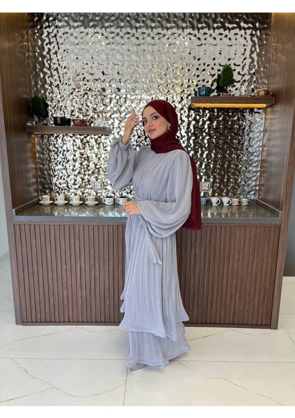 Zarif Katmanlı Kemerli Detaylı Şık Elbise ELB16074 fırsatları