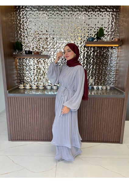 Zarif Katmanlı Kemerli Detaylı Şık Elbise ELB16074 indirimleri