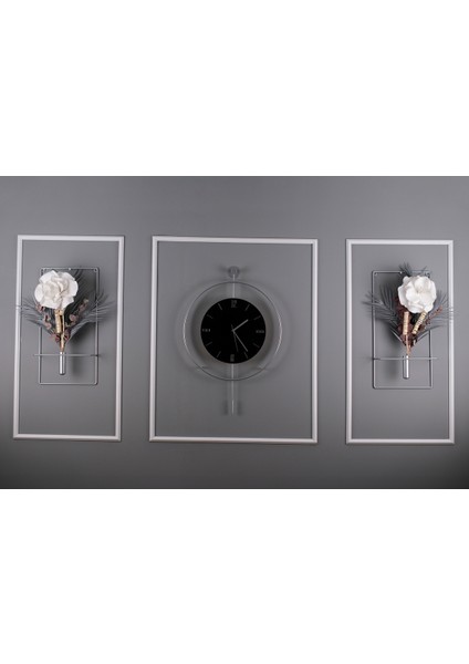 5'li Gümüş Siyah Kristal Elegante Set - Büyük Boy (50X75CM) - Modern Duvar Saati fırsatları