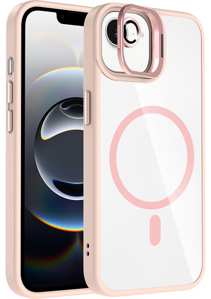 iPhone 16E Kılıf Standlı ve Kamera Lens Hediyeli M-Safe Şarj Özellikli Nxxa Etro Kapak - Pembe fiyatları